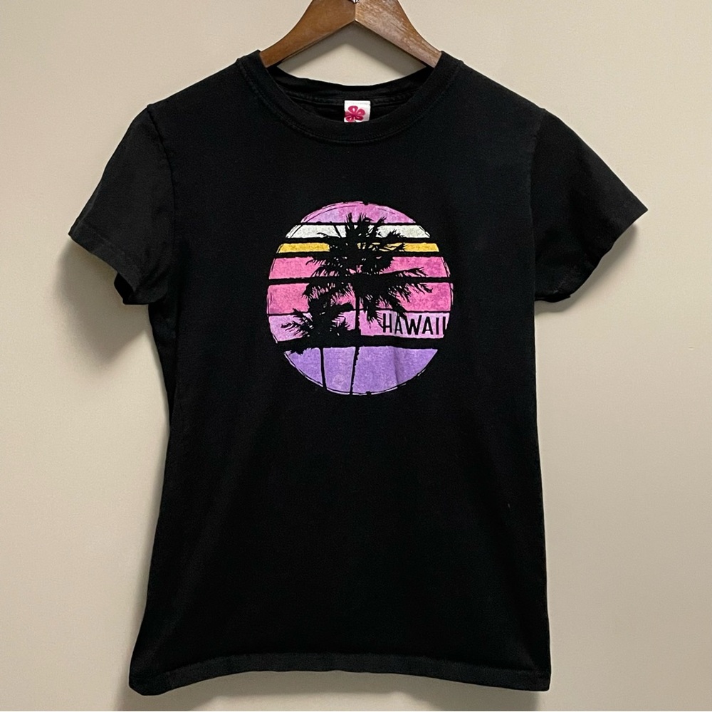 Island Girl Black Tropical Palm Tree Graphic Tee Youth XL